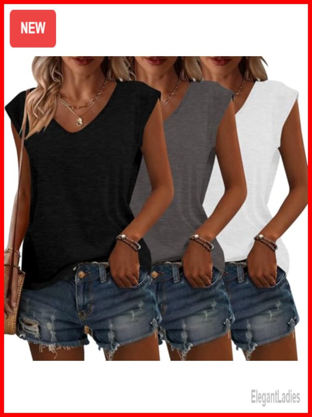 Women's 3 Pack Cap Sleeve U-Neck Tank Tops Loose Fit Summer Tees